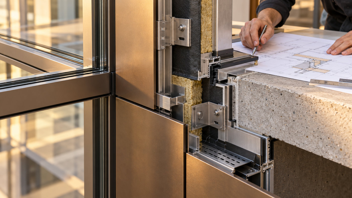 Glazing, cladding, insulation and slab-edge junction being coordinated against drawings