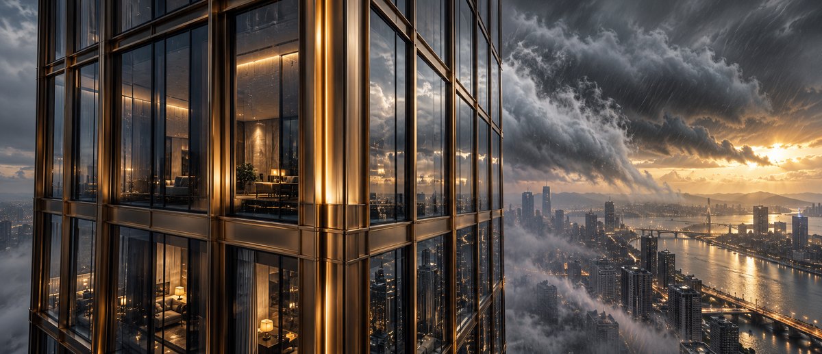 Architectural visualization of a durable high-rise façade exposed to wind and weather