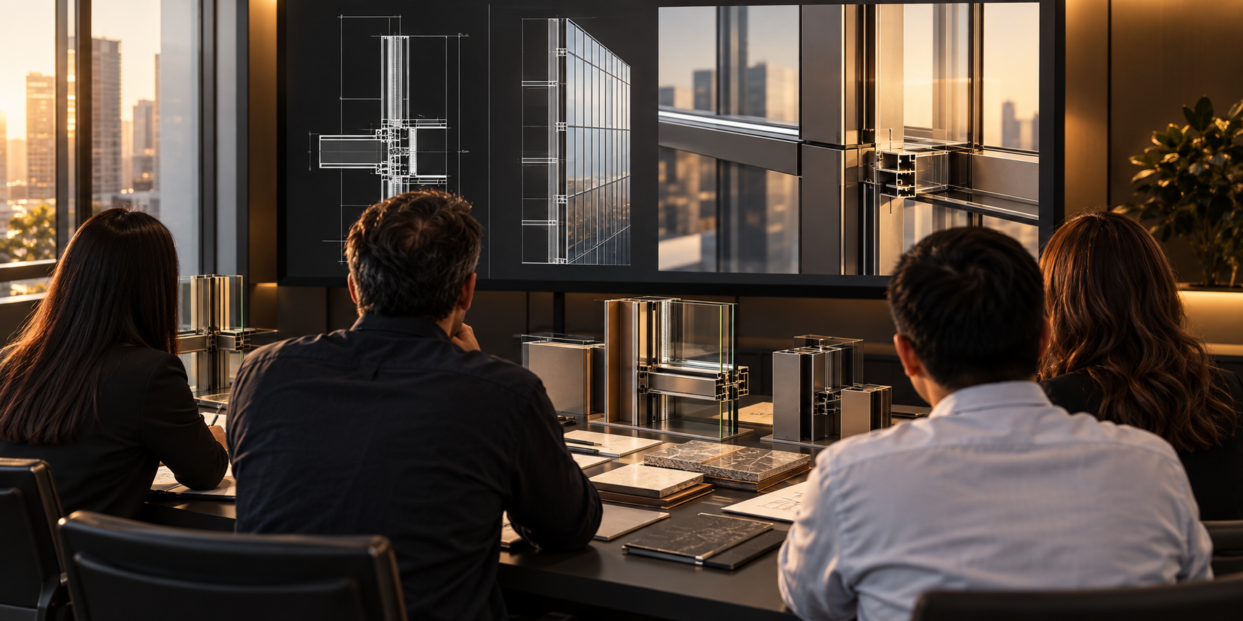 Technical team discussing façade materials and details
