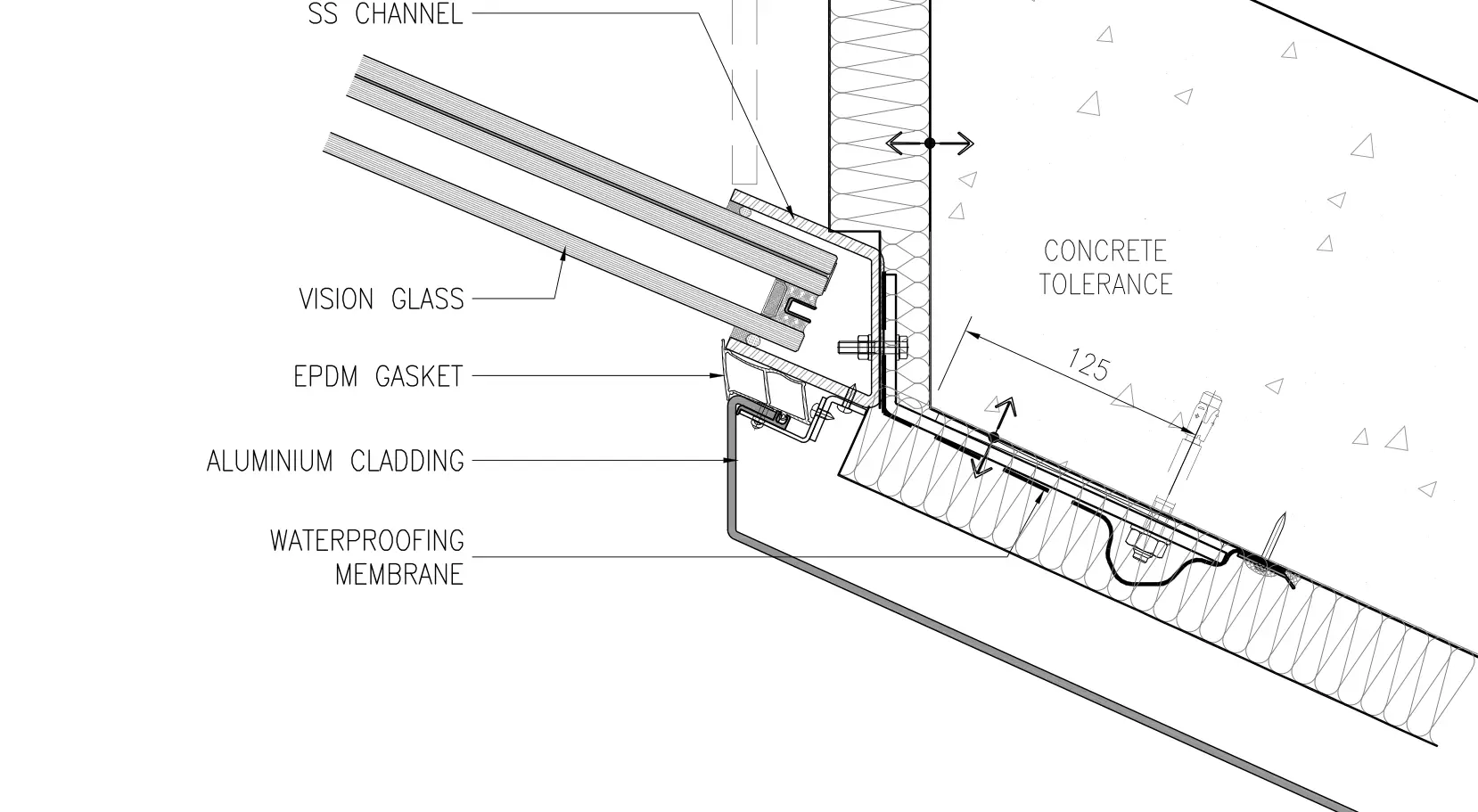 Anonymised glazing and cladding interface drawing extract
