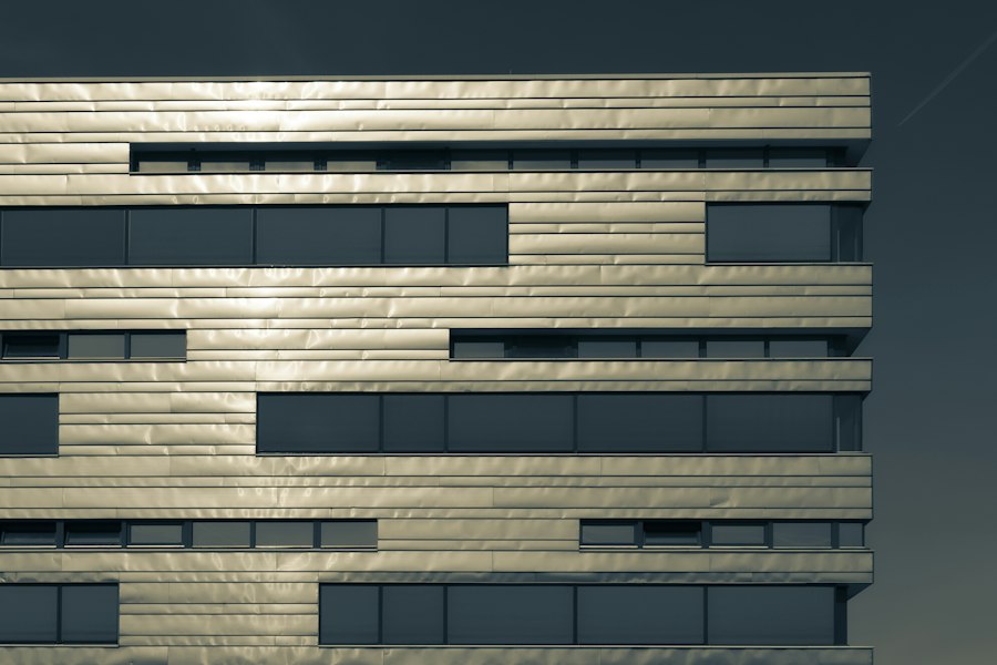 Modern metal panel rainscreen with windows